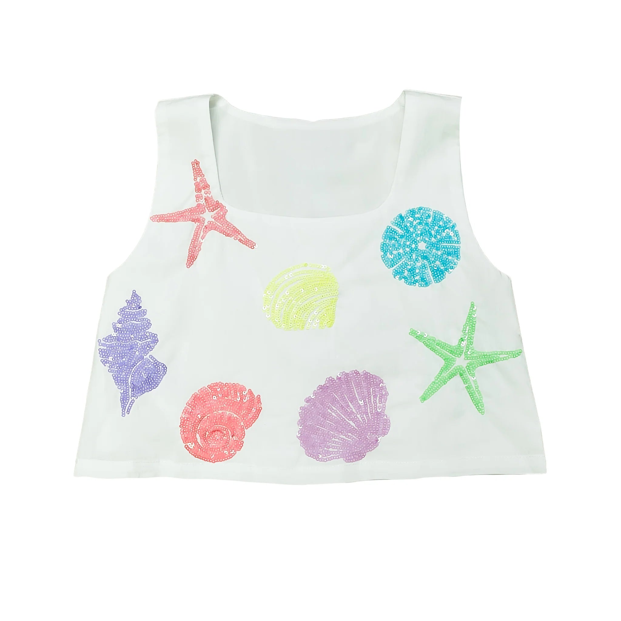 Seashell Sequin White Top