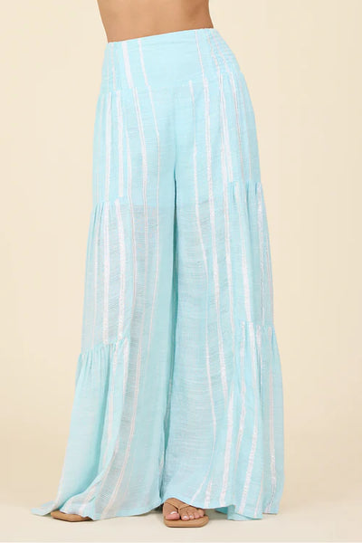 Crystal Blue with Silver Shimmer Stripes Smock Waist Wide Leg Pant