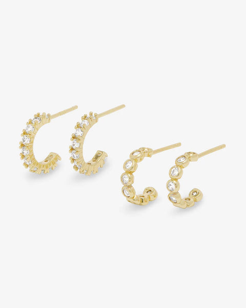 They're So Cute Huggie Set featuring gold-plated earrings with simulated diamonds for summer collection boutique style.