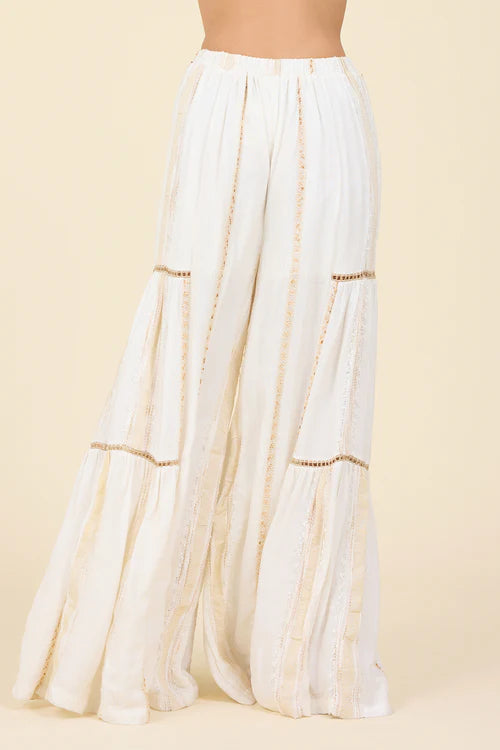 Gold Dust Shimmer Stripe Tiered Wide Leg Pants