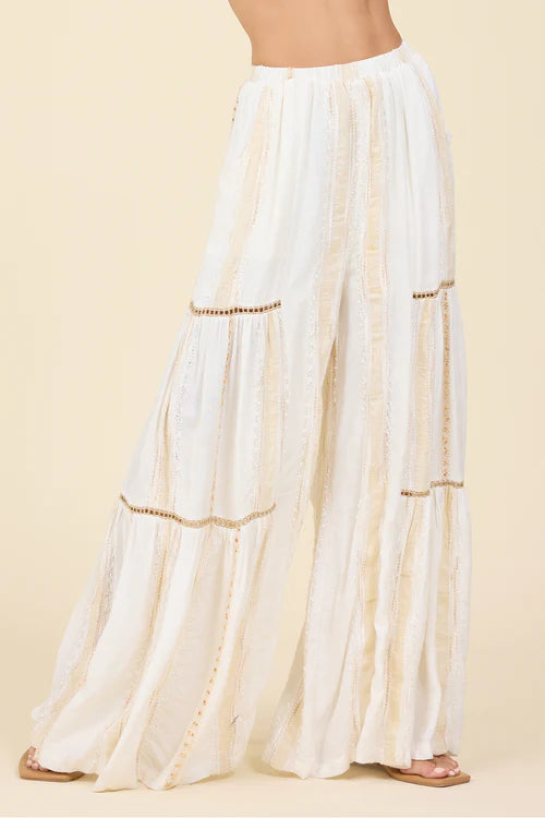 Gold Dust Shimmer Stripe Tiered Wide Leg Pants