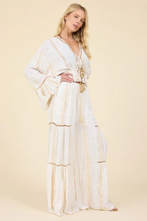 Gold Dust Shimmer Stripe Tie Front Blouse