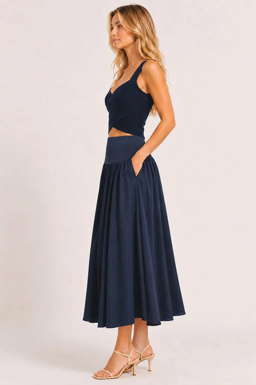 Selene Navy Mixed Media Skirt