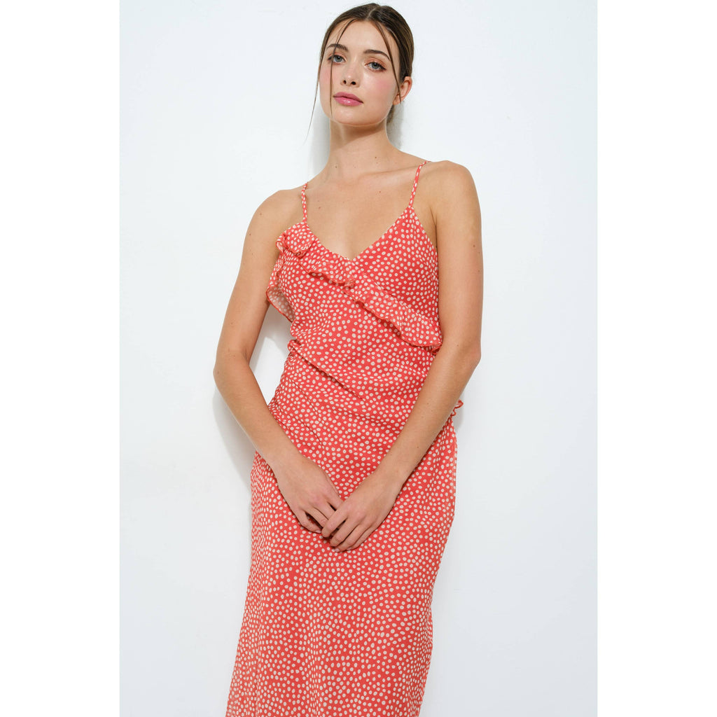 chiffon polka dot maxi dress Chiffon Ruffled Polka Dot Slip Maxi Dress Orange L / Orange