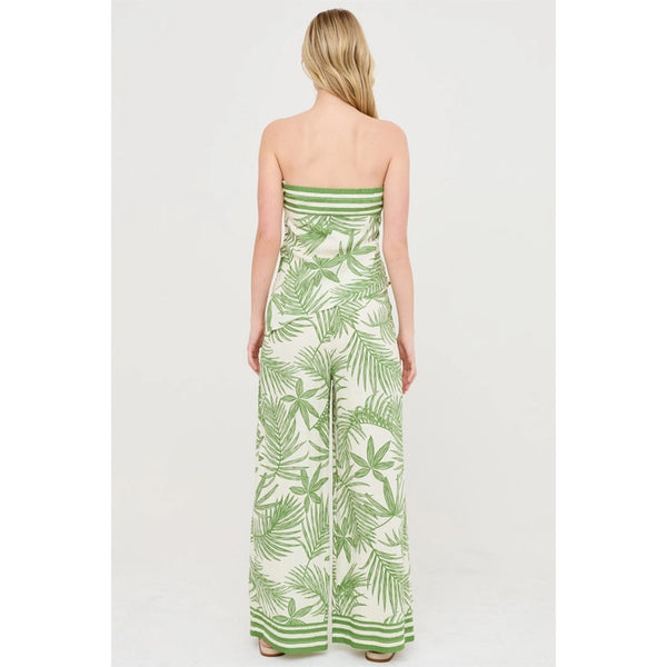 Fern Print Strapless Top & Wide-Leg Pants Set