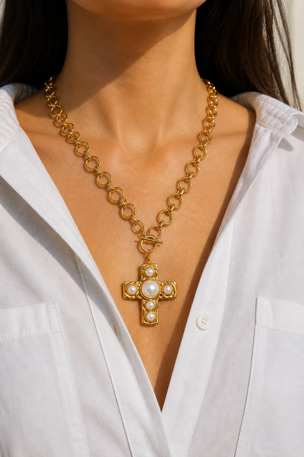 Harper Cross with Peal Necklace