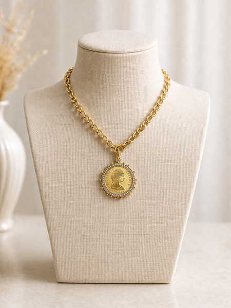 Gilded Lady Morgan Medallion Coin Necklace