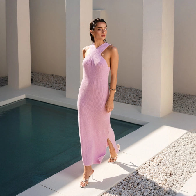 Lavender Luxe Criss Cross halter Maxi Dress