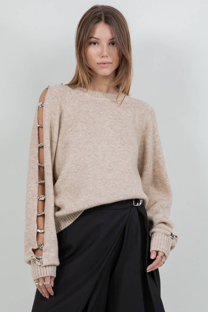 Oatmeal Metallic Accent Detailed Knitted Long sleeve