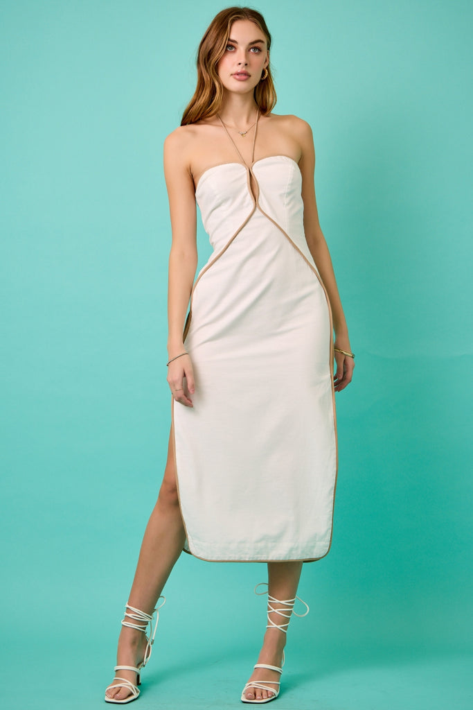 Sailor's Kiss Taupe Piping Ivory Midi Dress