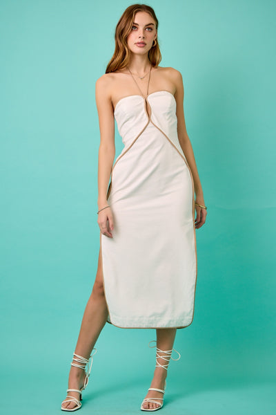 Sailor's Kiss Taupe Piping Ivory Midi Dress