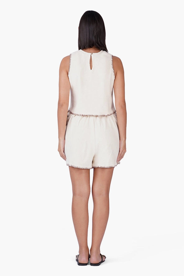 Palm Embroidered Seaside Terry Top
