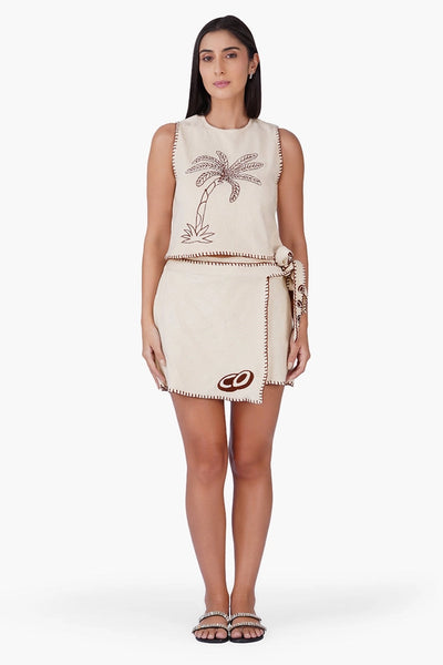 Palm Embroidered Seaside Terry Wrap Skort