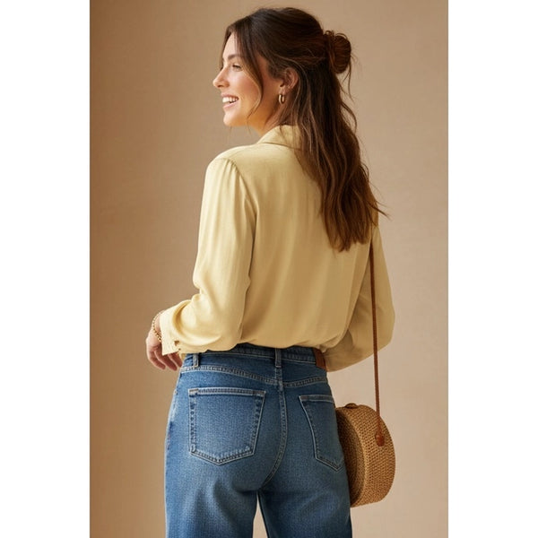 Wide Cuff Long Sleeve Button Up Blouse