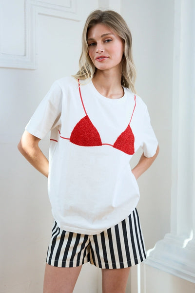 Cherry Beaded Bikini Tee