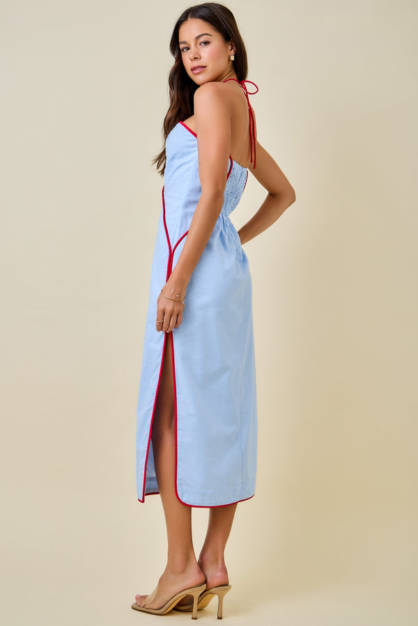 Sailor's Kiss Red Piping  Blue Midi Dress