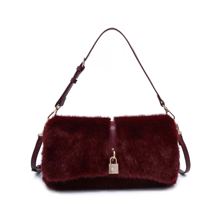 Glorida Shoulder Bag Plush baguette silhouette with padlock accent