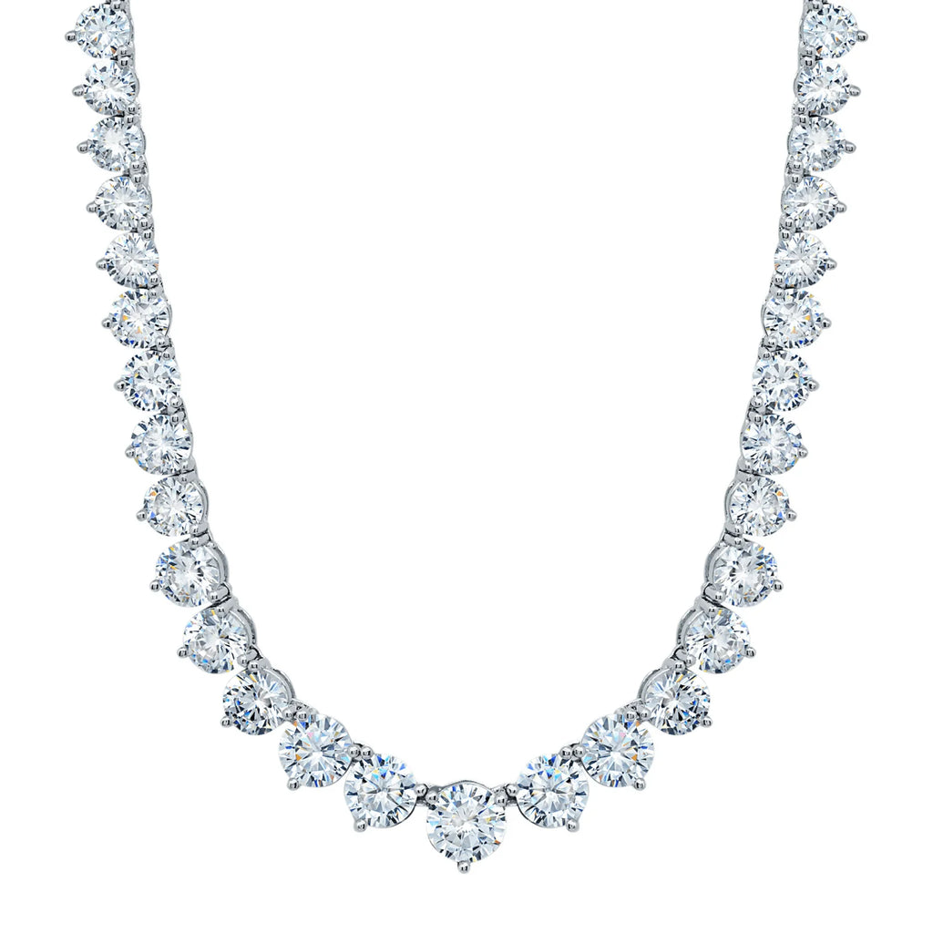 Classic Small Graduated Tennis Necklace Finished in Pure Platinum