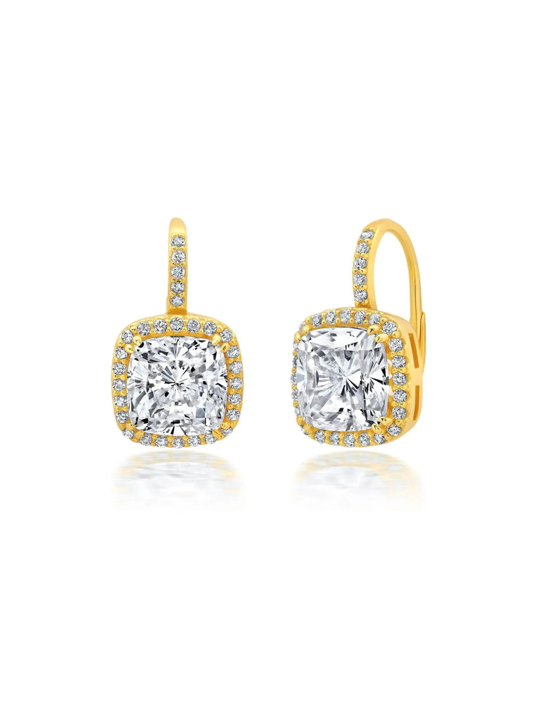 Cushion & Pave Earrings in Gold