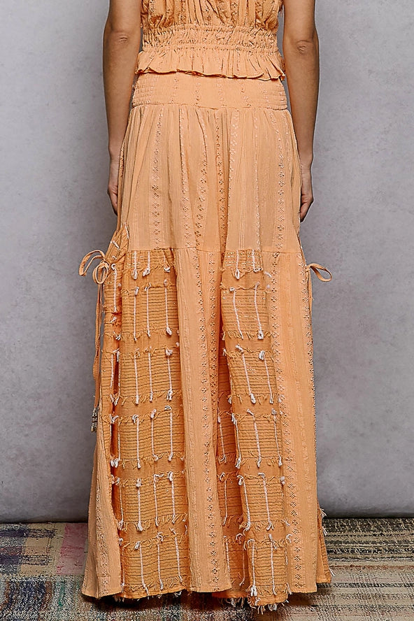 Apricot Smocked Waist Textured Palazzo Pants