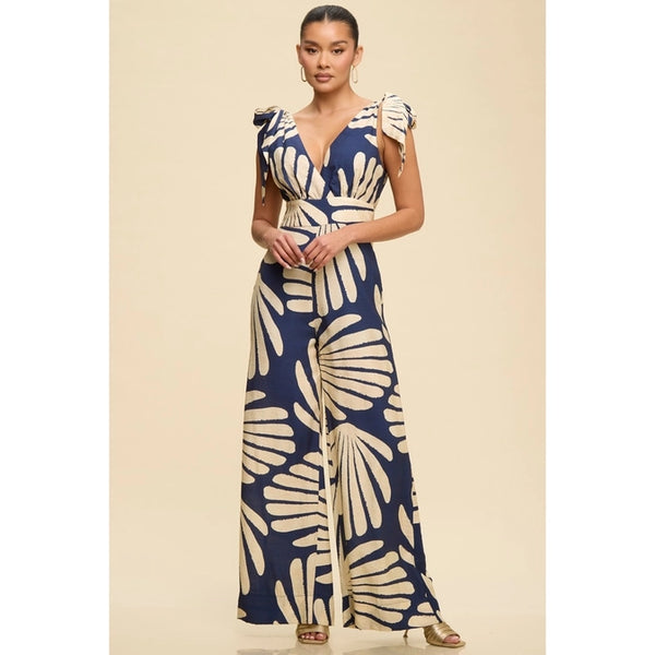 Palms Tied Shoulder Jumpsuit