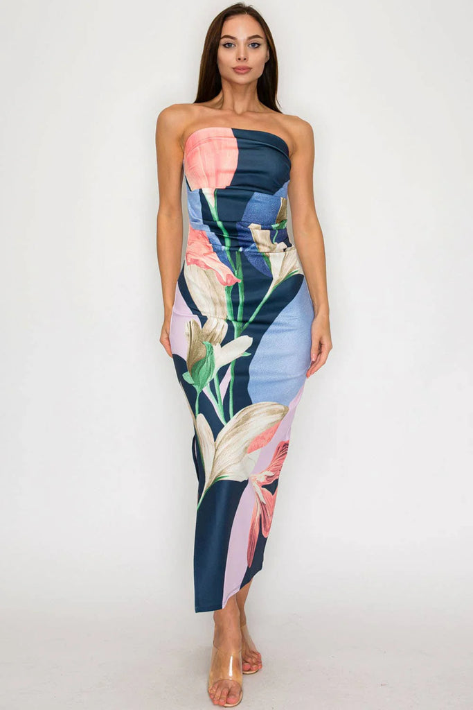 Tropical Orchid Glow Strapless Dress