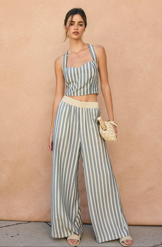 Chambray Stripes Saltwater Stripe Decorative Knit Waist Pants