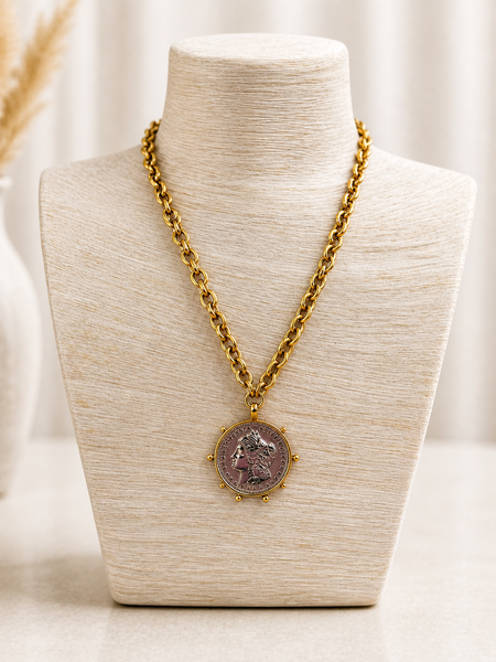 Two-Tone Heritage Coin Pendant Necklace