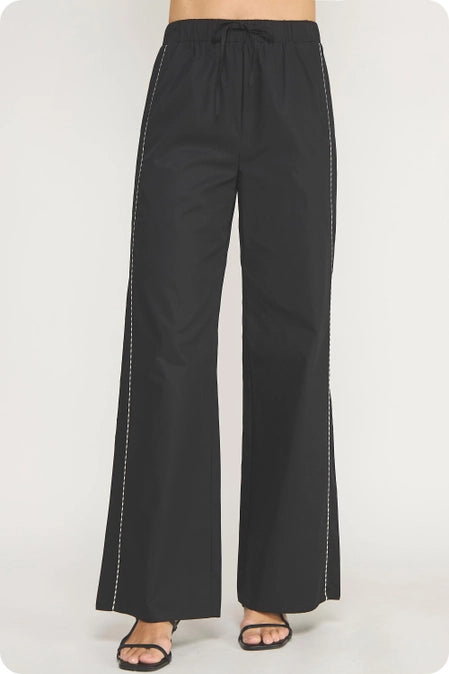 Black &Taupe Contrast Stripe Piping Detail Wide Leg Pants