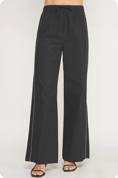 Black &Taupe Contrast Stripe Piping Detail Wide Leg Pants