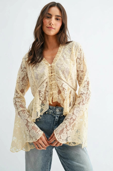 Ivory Romance Lace Bell Sleeve Top