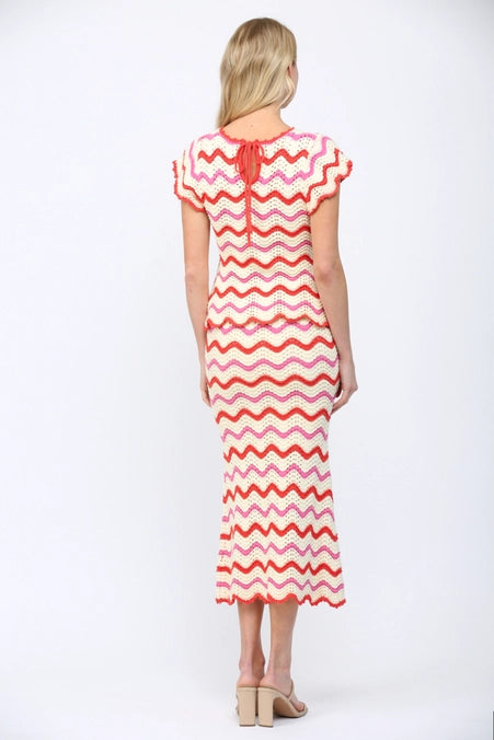 Multicolor Chevron Pattern Open Knit Sweater Skirt