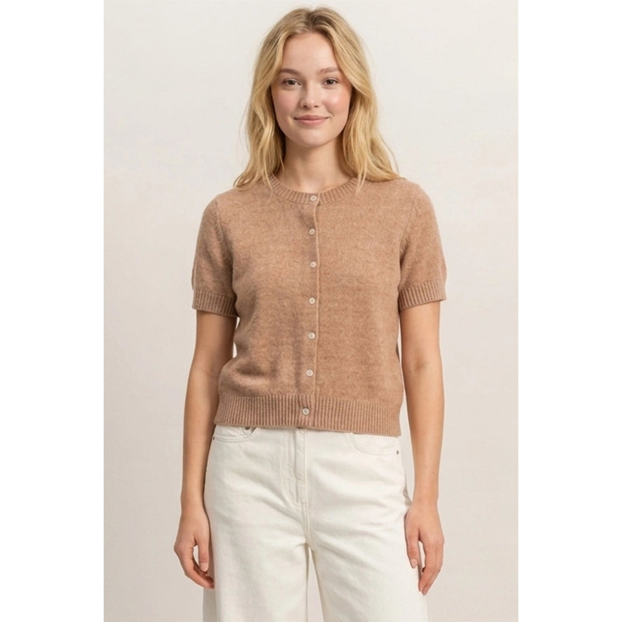 Short Sleeve Knit Button Cardigan
