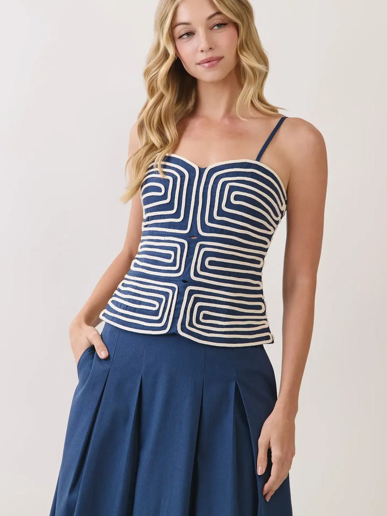 Embroidered Corset Cami Top with Border Pleated Maxi Skirt
