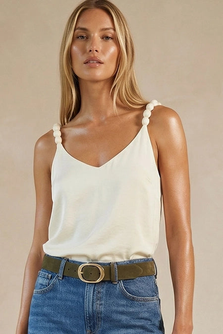 Classic V-Neck Tank Top with Strap Accent
