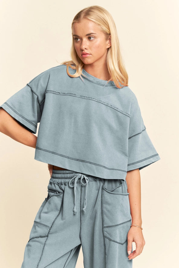 Mineral Wash Blue Short Sleeve Top & Barrel Set