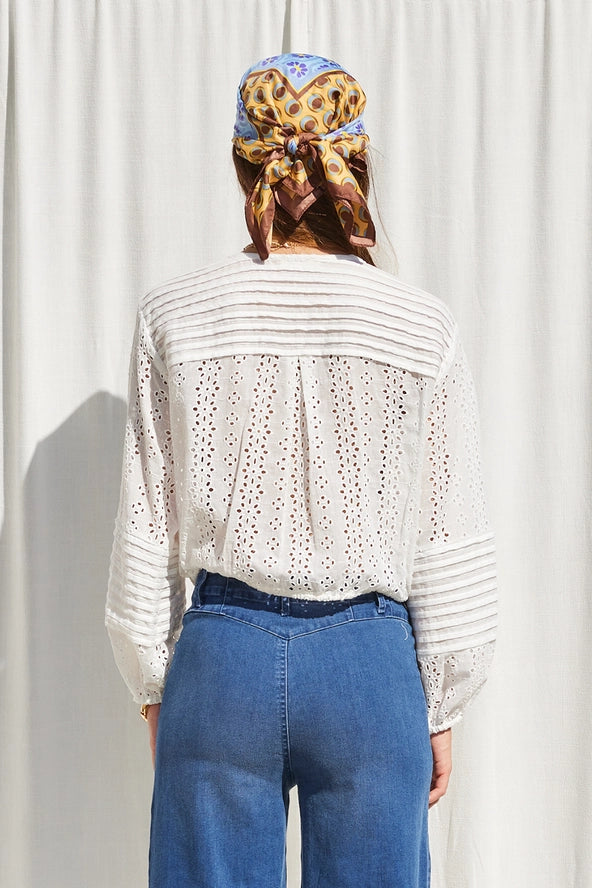 White Eyelet Drawstring Top