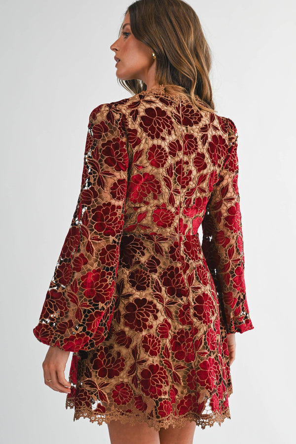 Crochet Lace Long Sleeve Gold Lining