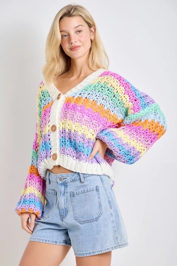 Chunky Rainbow Button Up Cardigan