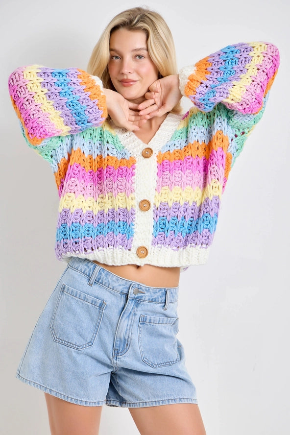 Chunky Rainbow Button Up Cardigan