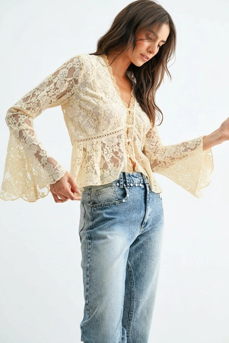 Ivory Romance Lace Bell Sleeve Top