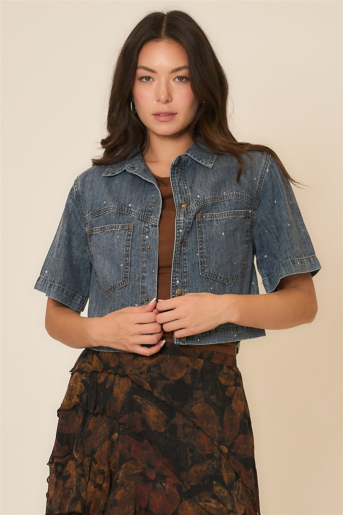 Diamond Dust Denim Short Sleeve Shirt