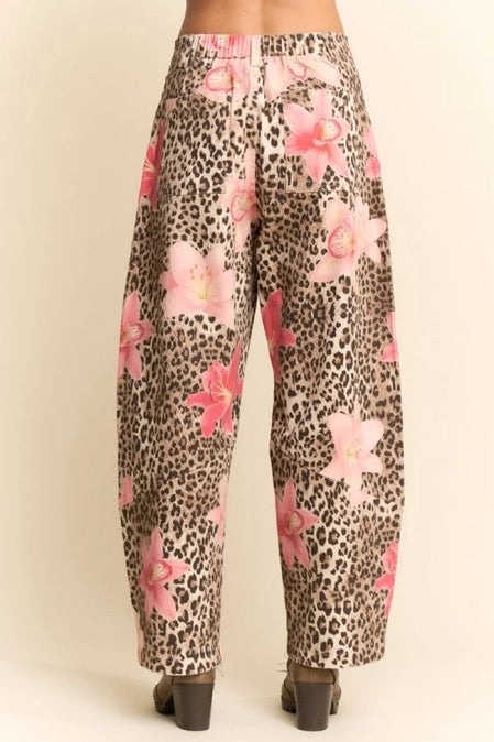 Leopard Floral Print Relaxed Wide Leg Pants