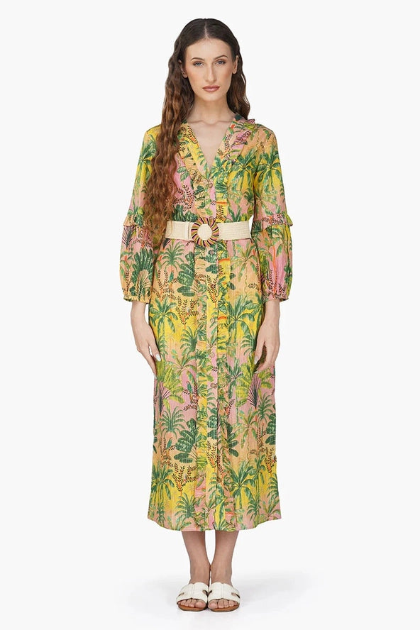 Endless Summer Printed Ruffle  Belted Dress
