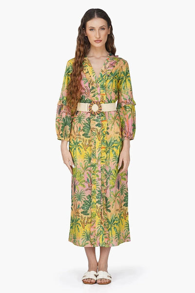 Endless Summer Printed Ruffle  Belted Dress