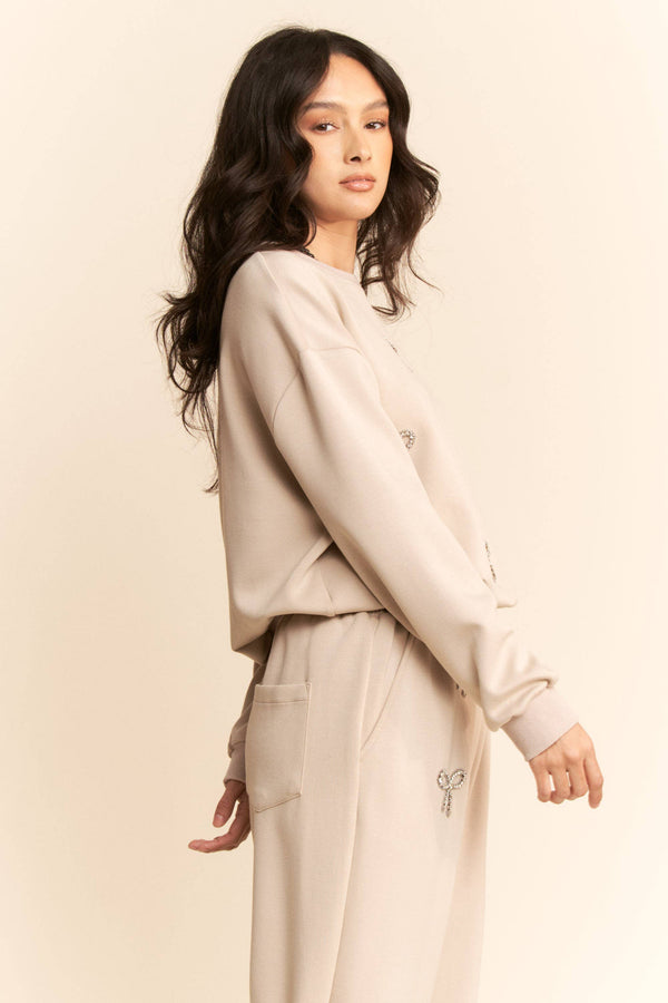 Rhinestone Bows Soft Knit Top & Bottom Set