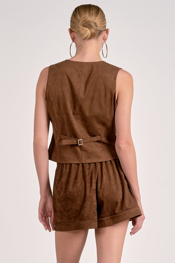 Sleeveless Button Down Chocolate Suede Vest