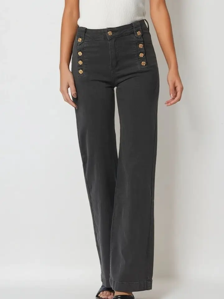 Dark Grey Button on Side Sailor Straight Leg Jeans
