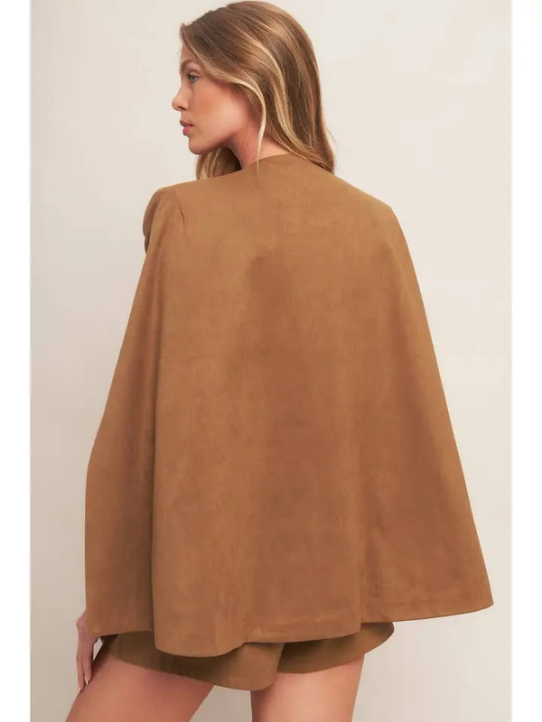 Faux Suede Camel Caplet Blazer