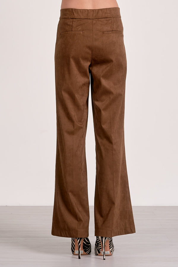 High Waist Flare Leg Chocolate Suede Pants